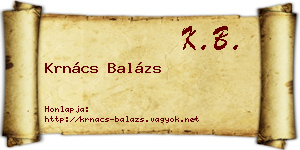 Krnács Balázs névjegykártya